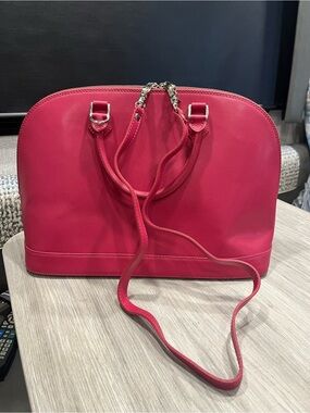 PULICATI SAFFIANO Leather Domed Satchel PINK Crossbody Made In Italy